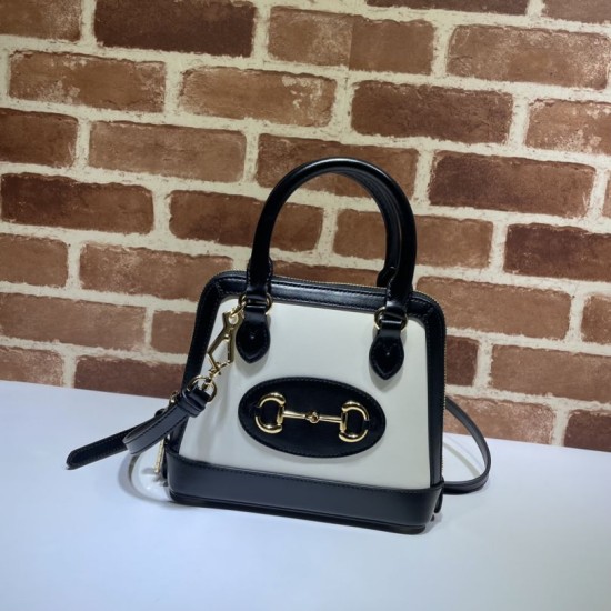 Replicas Gucci Horsebit 1955 Mini bolso con asa superior 640716 Negro / Blanco Baratos Imitacion