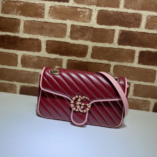 Replicas Bolso de hombro pequeño Gucci GG Marmont 443497 rojo Baratos Imitacion