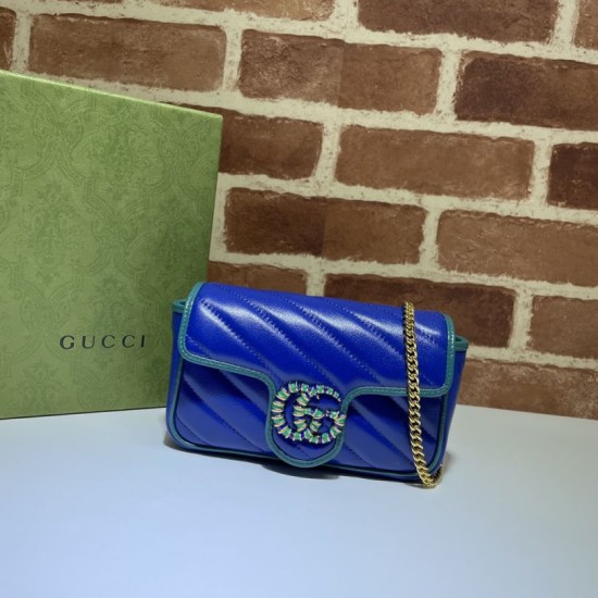 Replicas Bolso Gucci GG Marmont Super Mini 574969 Azul Baratos Imitacion