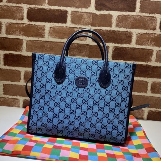 Replicas Bolso Tote Pequeño Gucci GG Multicolour 659983 Azul Baratos Imitacion