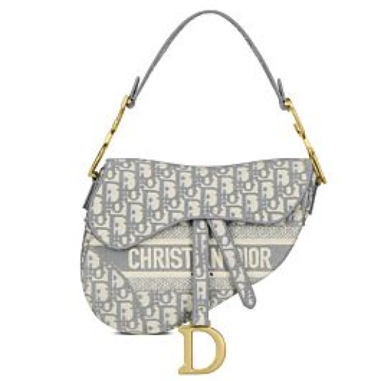 Replicas Christian Dior Saddle Original Bolso de lona bordada oblicua Gris Baratos Imitacion