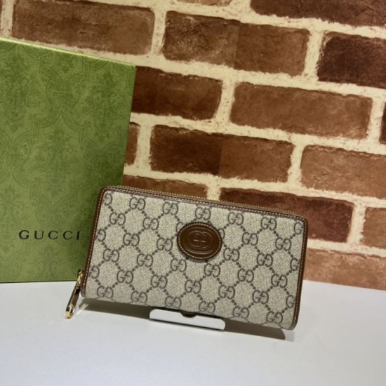 Falsa Cartera Gucci con cremallera y G entrelazada 673003 Marrón Imitacion