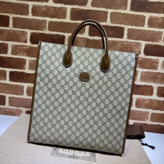 Falsa Tote Gucci Medium con G entrelazadas 674155 Marrón Imitacion