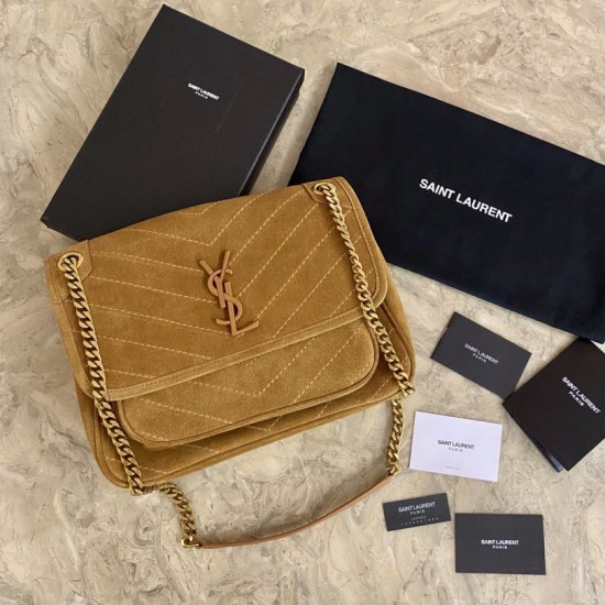 Falsa YSL Saint Laurent Niki Bolso mediano de ante acolchado marrón Imitacion