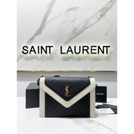 Falsa YSL Saint Laurent gaby Satchel Vintage Bolso de piel de cordero negro / blanco Imitacion