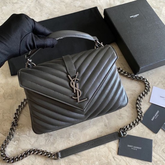 Falsa YSL Saint Laurent Bolso de hombro mediano Kate con cadena Mix Matelasse Gris Imitacion