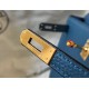 Replicas Hermes Kelly 25cm Bolso Sellier Clemence Cuero Azul Imitacion Baratos