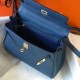 Replicas Hermes Kelly 25cm Bolso Sellier Clemence Cuero Azul Imitacion Baratos