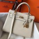 Replicas Hermes Kelly 25cm Bolso Sellier Clemence Cuero Craie Imitacion Baratos