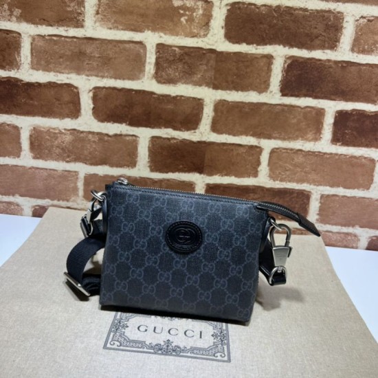 Replicas Gucci Messenger Bag con G entrelazada 723306 Gris Baratos