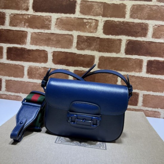 Replicas Gucci Horsebit 1955 Bolso De Hombro Pequeño ‎726226 Azul Baratos