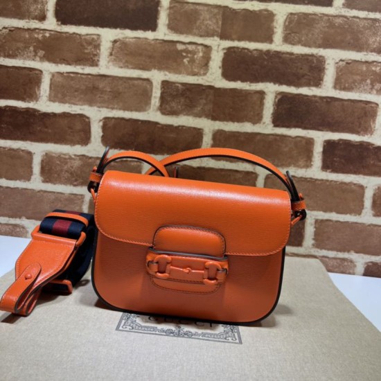 Replicas Bolso De Hombro Pequeño Gucci Horsebit 1955 ‎726226 Naranja Baratos