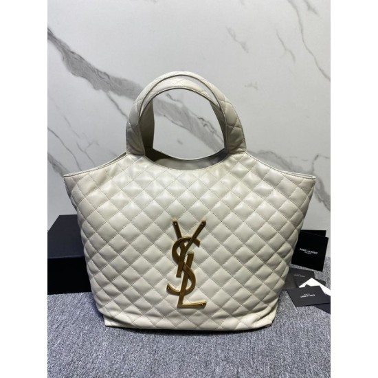 Replicas YSL Saint Laurent Icare Maxi Shopping Bag en piel de cordero acolchada blanca Baratos