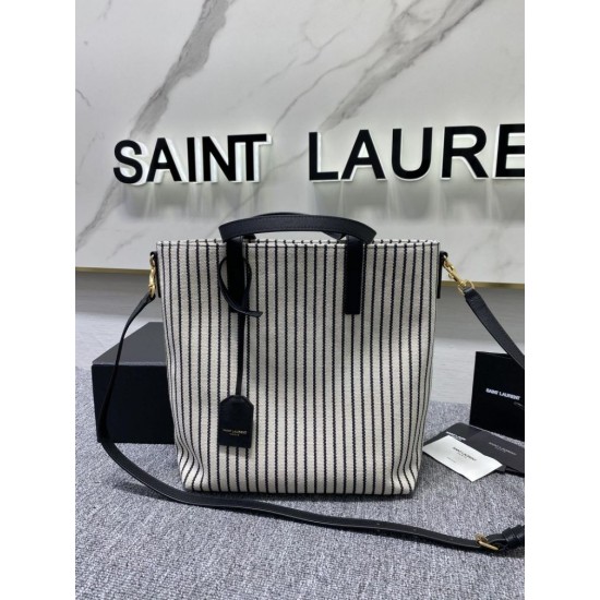 Replicas Bolso shopper de lino a rayas de YSL Saint Laurent Baratos