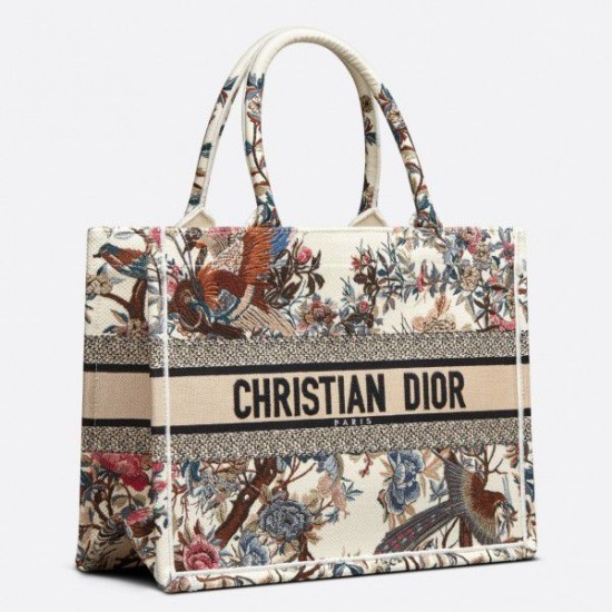 Replicas Dior Medium Book Tote Jardin d'Hiver Bolso bordado blanco Baratos