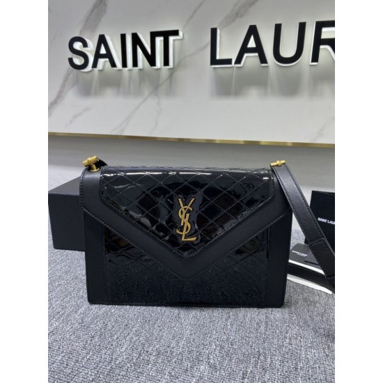 Replicas YSL Saint Laurent Gaby bolso de hombro de piel de cordero acolchada negra Baratos