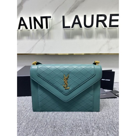 Replicas YSL Saint Laurent Gaby Bolso de hombro Piel de cordero acolchada Verde Baratos