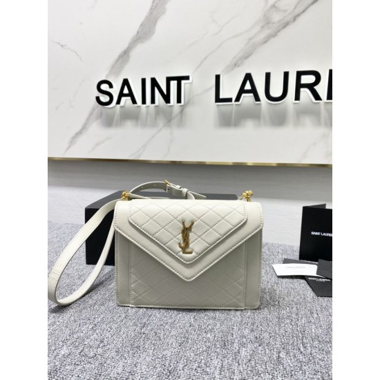 Replicas YSL Saint Laurent Gaby Bolso de hombro Piel de cordero acolchada Blanco Baratos