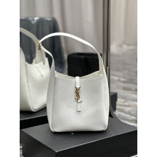 Replicas YSL Saint Laurent Le 5 À 7 Cassandre Hobo Bucket Bolso pequeño Soft White Smooth Leather Baratos