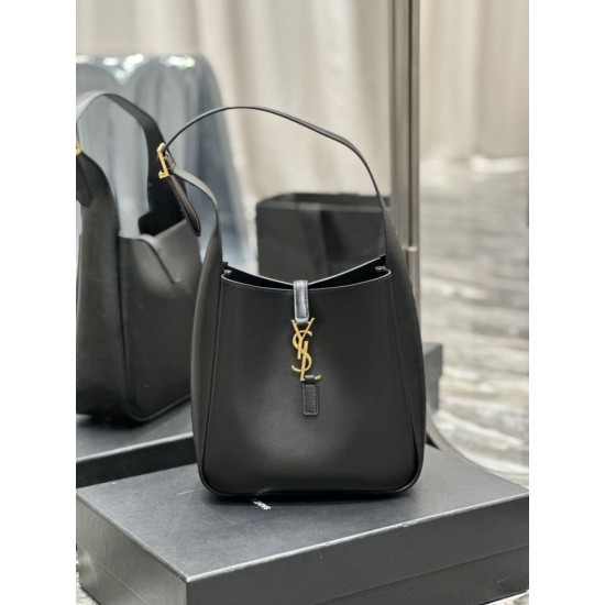 Replicas YSL Saint Laurent Le 5 À 7 Cassandre Hobo Small Soft Bucket Bag Cuero liso Negro Baratos