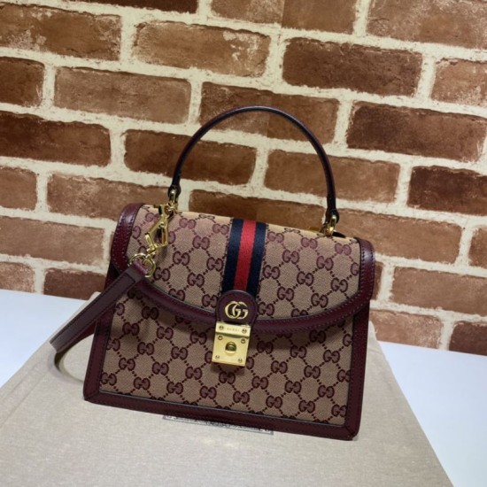 Replica Gucci Ophidia Bolso pequeño con asa superior y Web 651055 Marrón Imitacion Rebajas