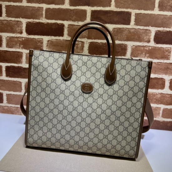 Replica Gucci Bolso tote mediano con bolsa G entrelazada 674148 Marrón Imitacion Rebajas