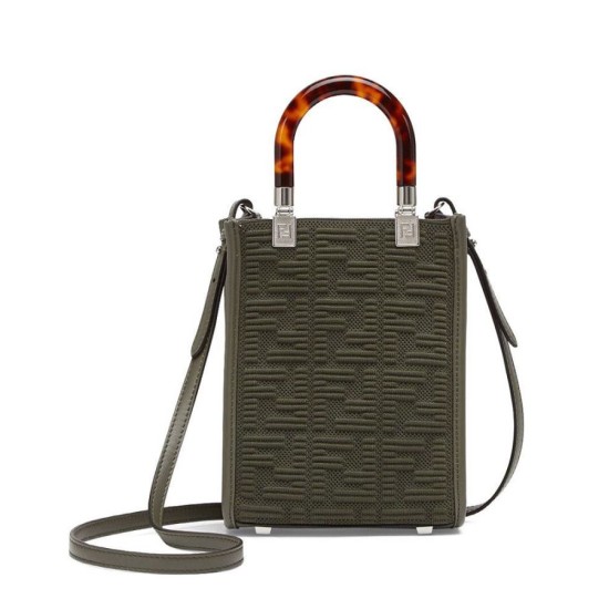 Replica Fendi Mini Sunshine Shopper FF Tela Mini Bolso 8BS051 Verde Imitacion Rebajas