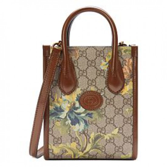 Replica Mini bolso tote con estampado de clavel GG de Gucci 671623 verde Baratos Imitacion