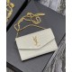 Replica YSL Saint Laurent Uptown Cartera con cadena en cuero brillante con relieve de cocodrilo Blanco Baratos Imitacion