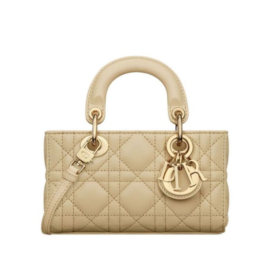 Replicas Bolso Christian Dior Micro Lady d-Joy Milk Charol Cannage Calf Albaricoque Baratos