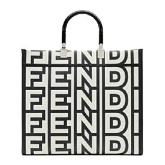 Replicas Bolso shopper Fendi Roma Capsule mediano de cuero estampado en dos tonos Sunshine de Fendi 8BH386 Negro Baratos