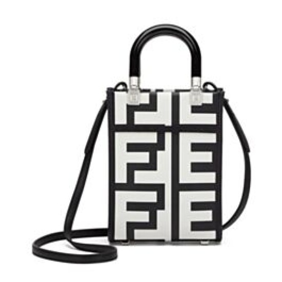 Replicas Minibolso Fendi Sunshine Shopper Fendi Roma Capsule en piel estampada bicolor 8BS051 Negro Baratos