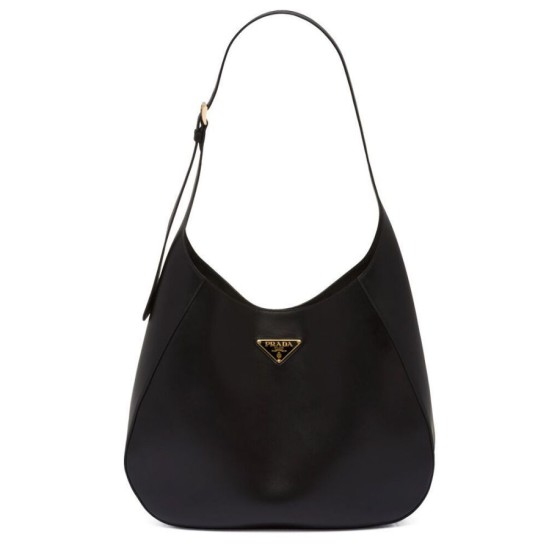 Replicas Prada bolso de hombro grande de piel con pespuntes negros 1BC181 Baratos