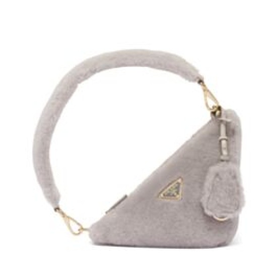 Replicas Prada Shearling Mini Bolso 1BC543 Gris Baratos