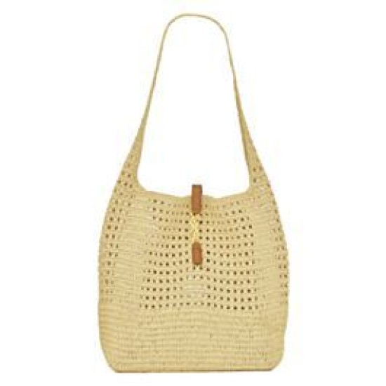 Replicas Bolso YSL Saint Laurent Hobo De Rafia En Crochet Y Cuero Liso Albaricoque Baratos