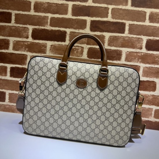 Replicas Gucci Maletín Business con G Interlocking 674140 Café Baratos