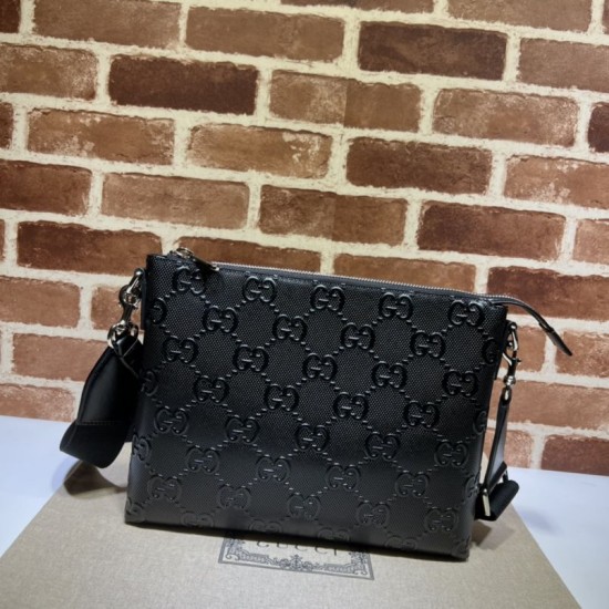 Replicas Gucci Jumbo GG Medium Messenger Hombres Bolsa 696009 Negro Baratos