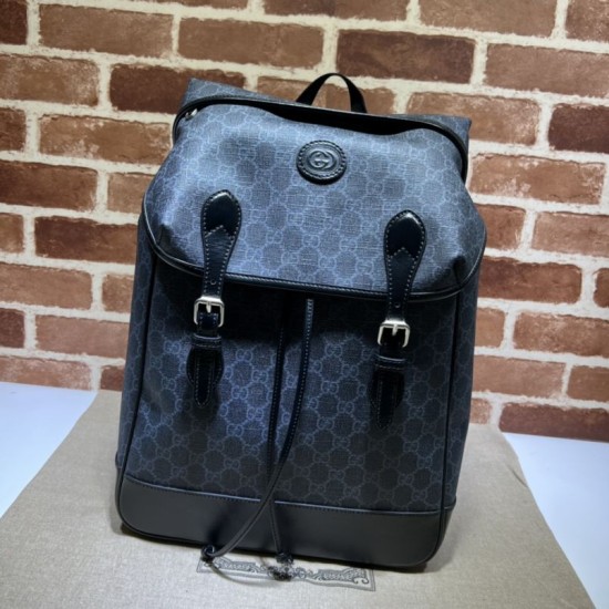 Replicas Gucci Mochila mediana con G entrelazada Hombre 696013 Negro Baratos