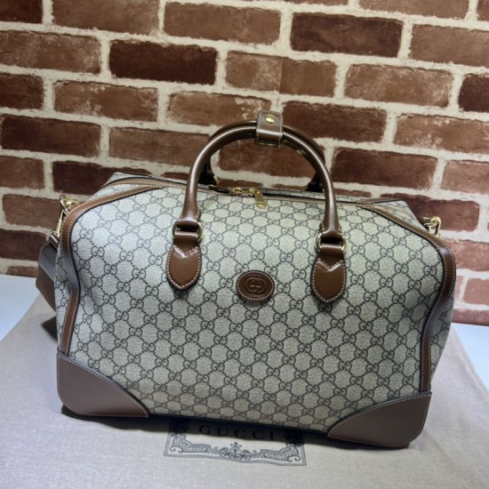 Replicas Gucci Bolso de viaje con G entrelazada 696014 Marrón Baratos