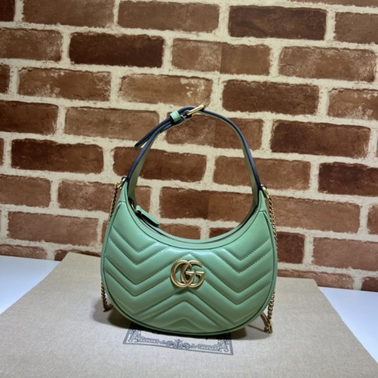 Replicas Gucci GG Marmont minibolso en forma de media luna 699514 verde Baratos