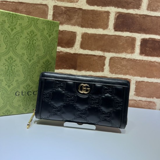 Replicas Gucci GG Matelassé cartera con cremallera alrededor 723784 Negro Baratos