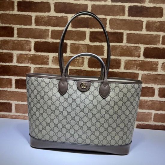 Replicas Gucci Ophidia bolso tote mediano 739730 GG Lona suprema Marrón Baratos