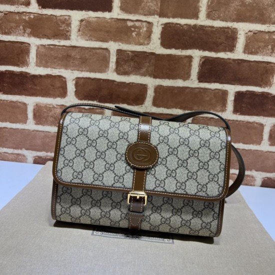 Replicas Bolso bandolera Gucci GG con G entrelazada 745679 Marrón Baratos