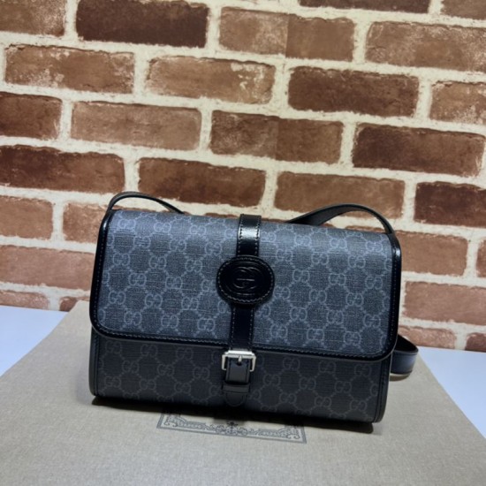 Replicas Bolso bandolera Gucci GG con G entrelazada 745679 Negro Baratos