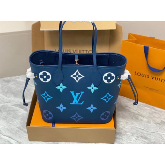 Replicas Bolso Louis Vuitton Neverfull MM M46514 Monogram Empreinte Azul Baratos