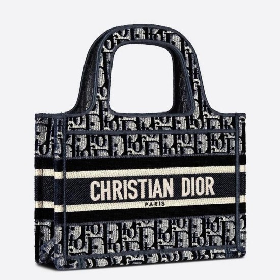 Replicas Christian Dior Mini Book Tote Bag Dior Oblique Bordado Terciopelo Azul Baratos