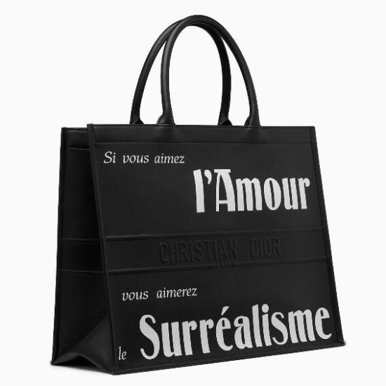 Replicas Christian Dior Book Tote Bag Surrealismo Estampado Piel De Becerro Negro Baratos