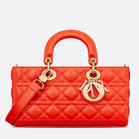 Replicas Bolso Christian Dior Lady D-Joy Cannage Cordero Naranja Baratos