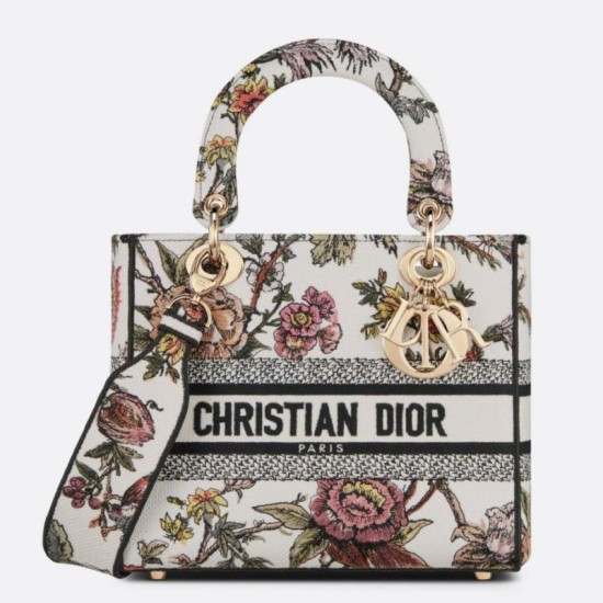 Replicas Bolso Christian Dior Medium Lady D-Lite Jardin Botanique Bordado Blanco Baratos