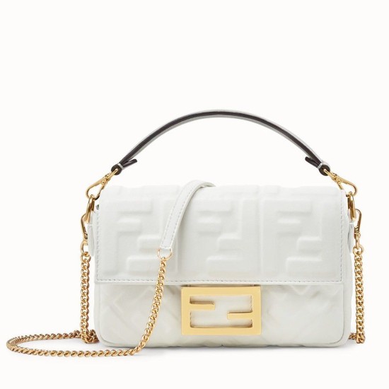 Replicas Bolso Fendi Mini Baguette con motivo FF blanco Baratos